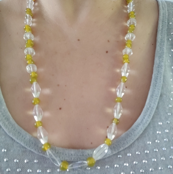 Vintage Czech Amber and Clear Glass Necklace - Picture 2 of 16